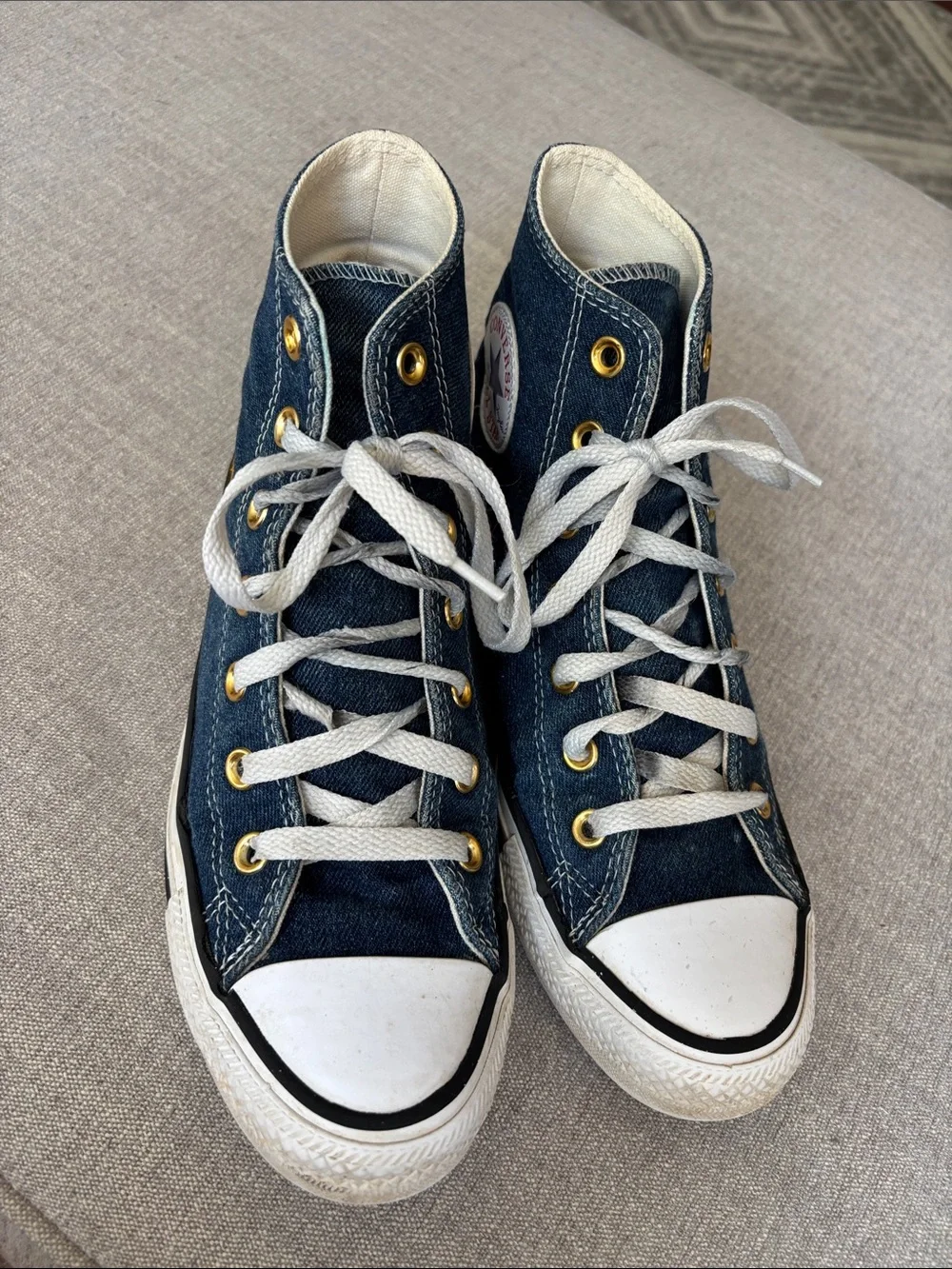 Converse Chuck Taylor Custom Hi Floral Embroidery Sunflower Sneakers in Denim 8 - Picture 3 of 10